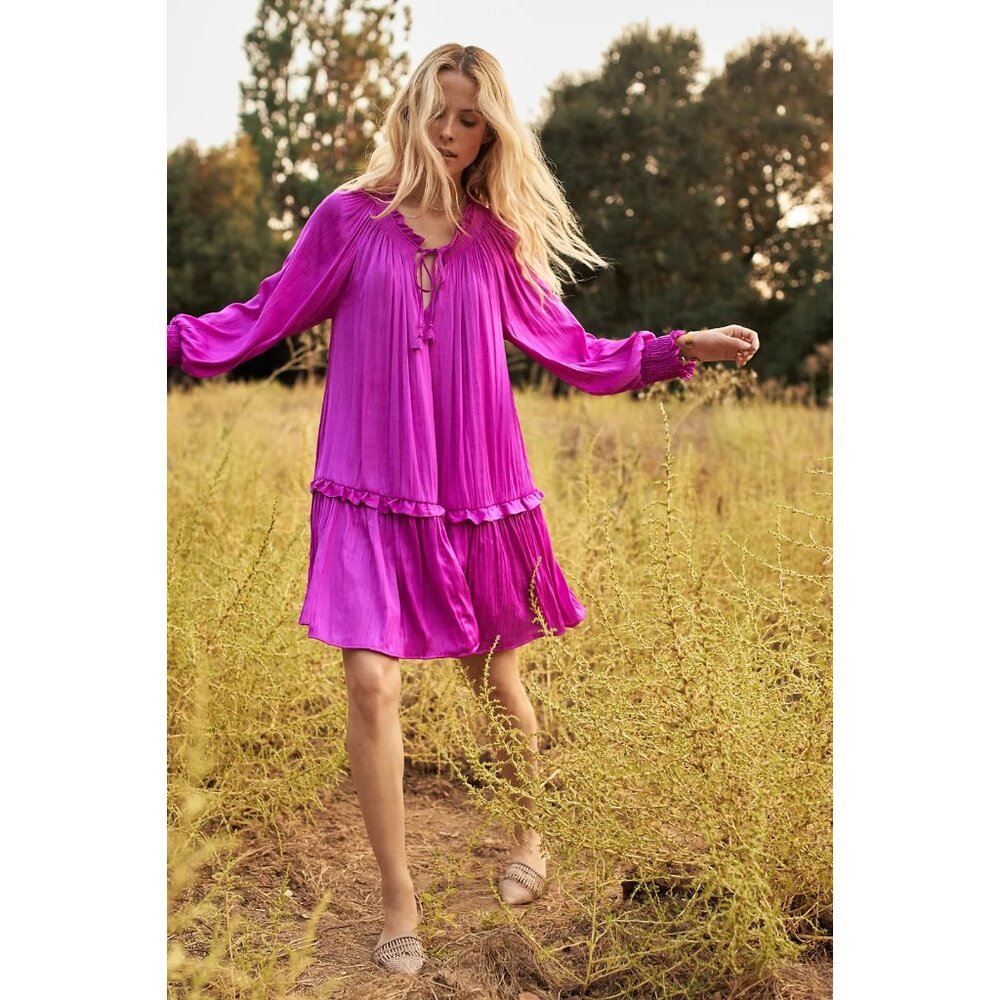 Anthropologie Women's L Giulia Tunic Dress Fuscia Boho Chic